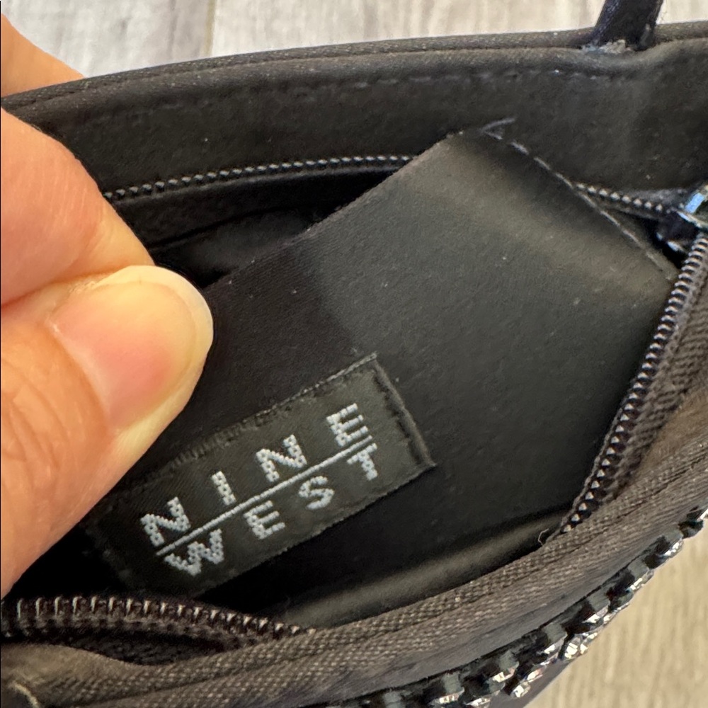 Nine West Y2K Black Satin Mini Tote Rhinestone Zip Mini Bag - Picture 5 of 6